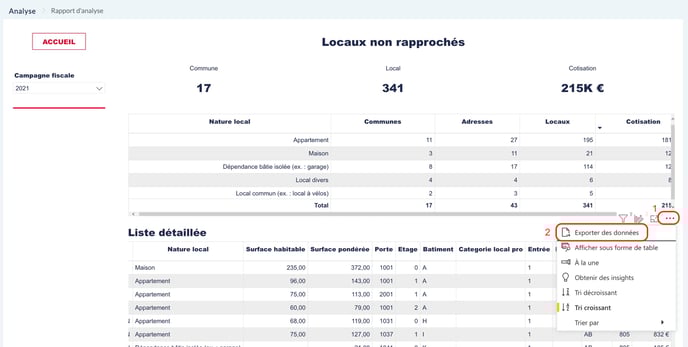 Exporter les locaux non rapprochés